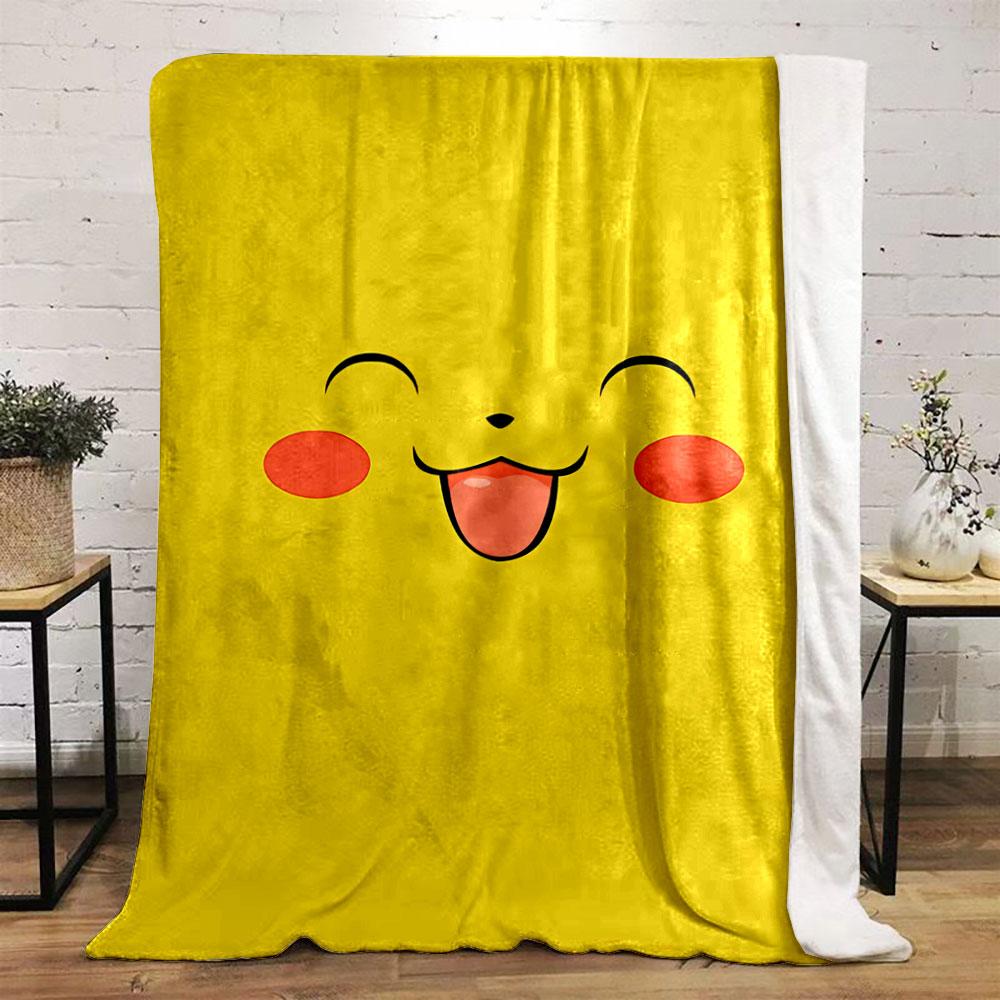 A Cute Yellow Face with a Smiling Expression, Red Cheeks, and a Tongue Out. for All Seasons Blanket Lunch Break Throw Gift