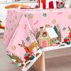 Christmas Gingerbread House Reindeer Fabric Tablecloth Dining Room Decor Waterproof Tablecloth for Table Xmas Party Decorations