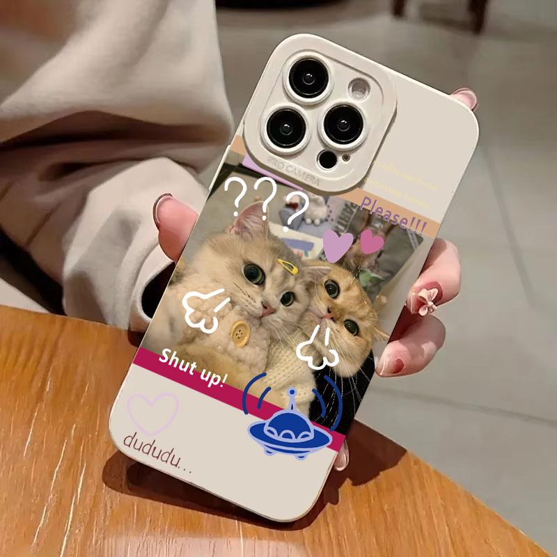 Selfie Cat Phone Case For iPhone 16 14 15 11 Pro Max 12 13 Mini XR XS Max X Plus SE 2022 Lens Protection Soft Back Cover