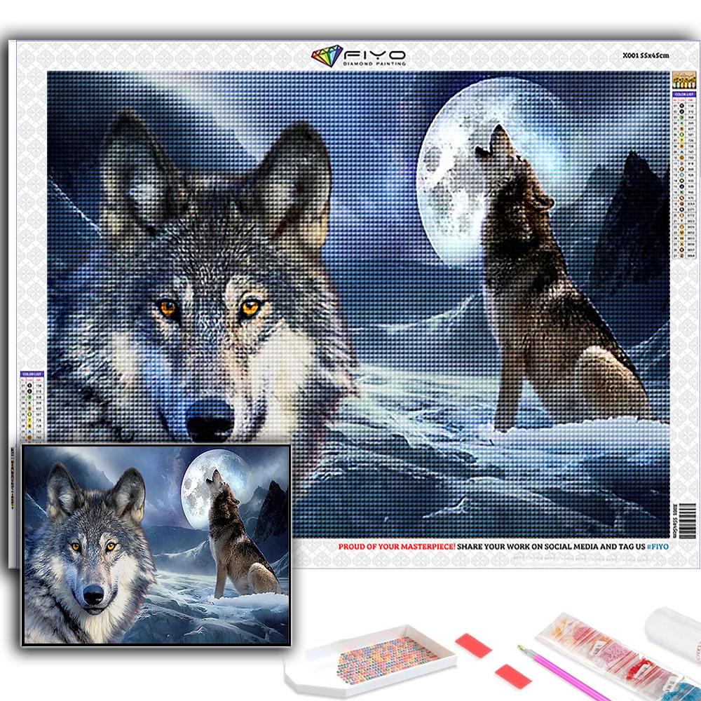 Popular 5D Diy Cross Stitch Animal Wolf Painting Full Drill Cross-Stitch Crafts Kit Wall Sticker Home Decor