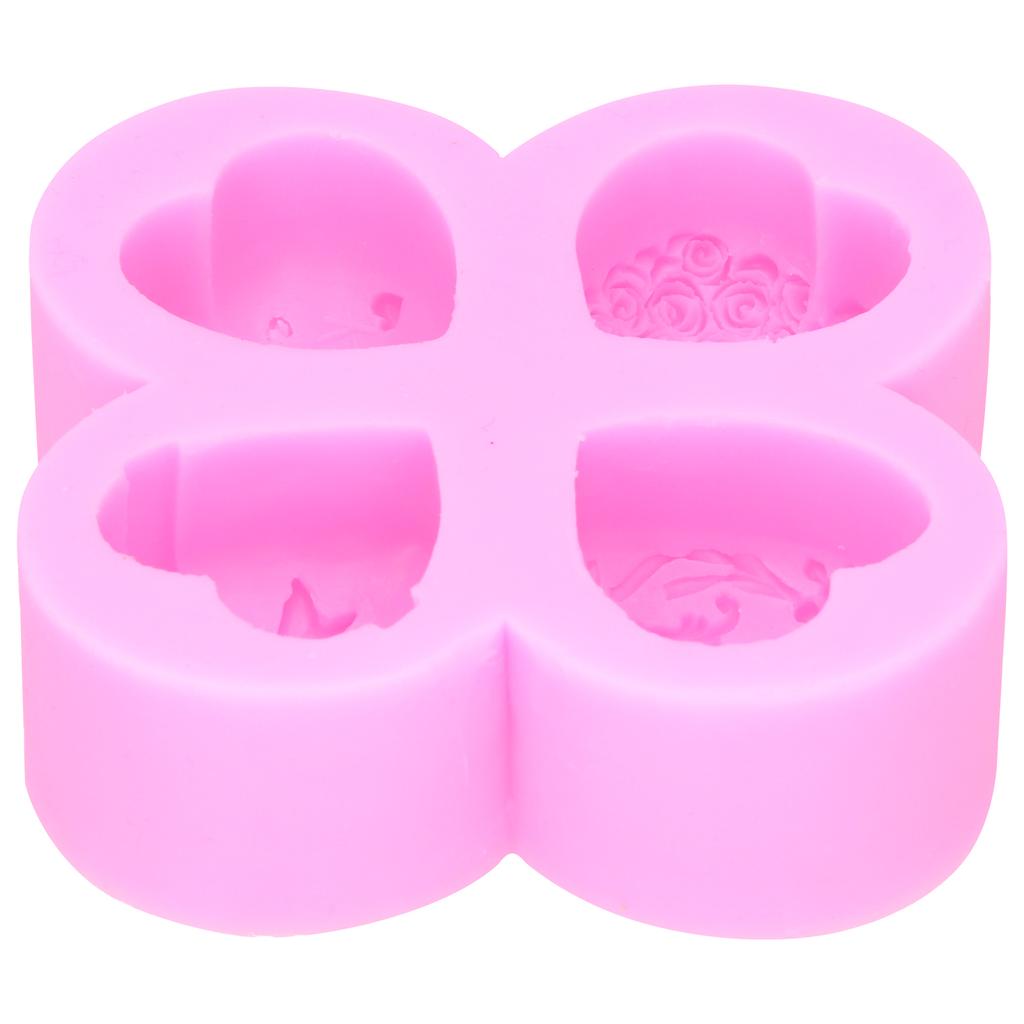 DIY Silikonform 4-Kavitäten Verschiedene Herzförmige Kuchen Schokolade Seife Aromatherapie Gips