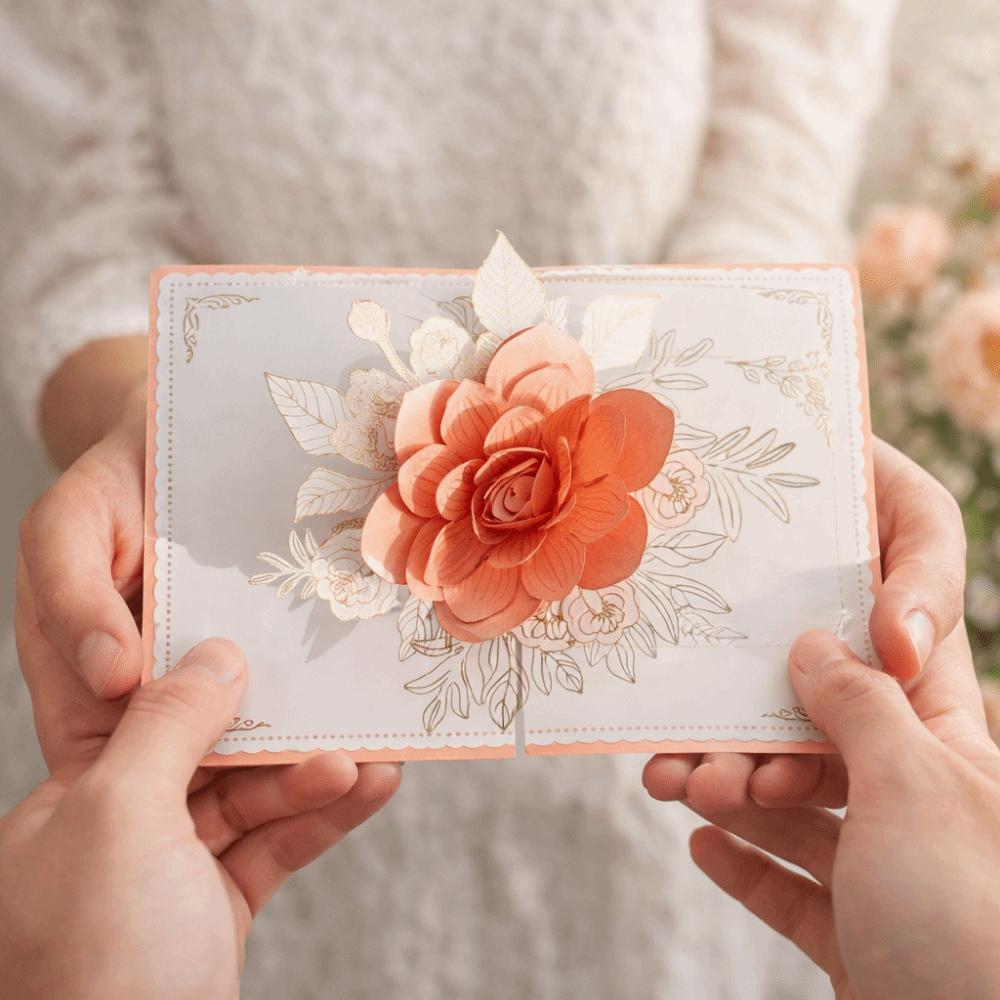 Paper Sculpture 3D Flower Greeting Card Elegant Romantic Wedding Card  Valentines Day