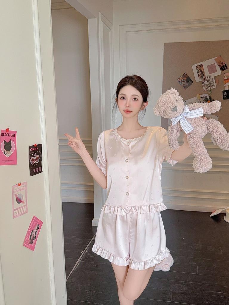 New pajamas women's spring and summer new jacquard national style retro court style high-end loungewear short-sleeved shorts