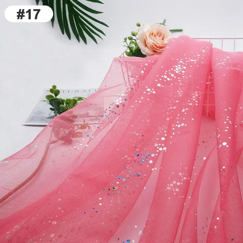 Solid Color 100x160cm Soft Shiny Sequins Tulle Fabric Galaxy Style for Wedding Party Dress Shirt Decor Sewing Material Etc