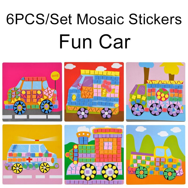 6Sheets/Set Random Mosaic Cartoon Stickers Self Adhesive Handmade Artclass Props DIY Stationery Fun Rewards School Accessory ZYF