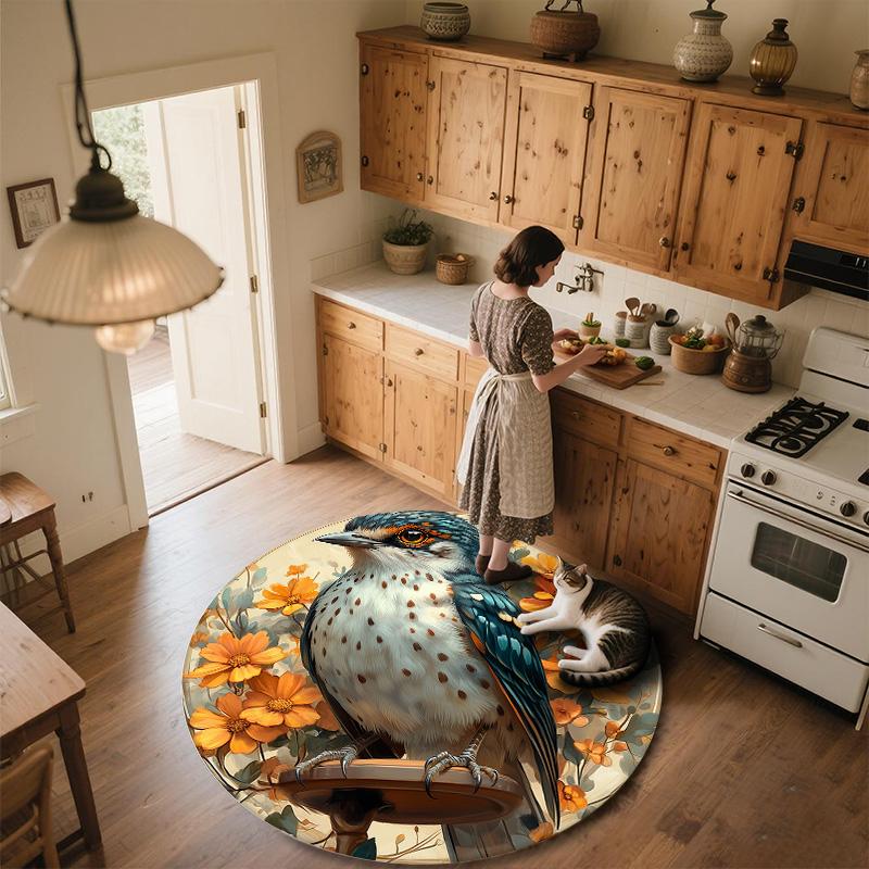Flowers and Birds,Round Area Rug,Carpet Rug for Living Room Bedroom Sofa Playroom Decor,Non-slip Floor Mat