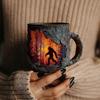 Bigfoot Forest Fire Mug, 3D Vintage Sasquatch Bigfoot Outdoor Coffee Gifts Cup Campfire Mug for Camping Kitchen Cryptid Believers Nature Lovers Mounta