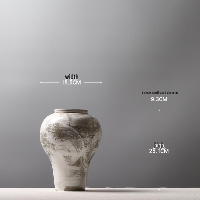 Large Modern Minimalist Chinese Zen White Glazed Art Pottery Vase with Hand-Painted Sweep Stroke Pattern