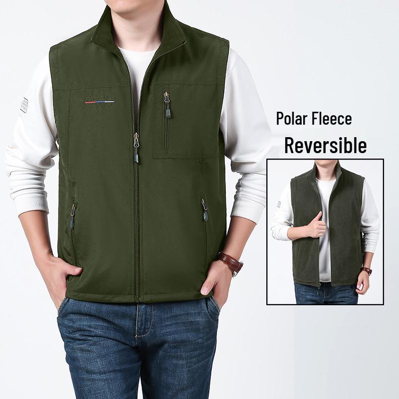 Men's Double-Sided Plush Thickened Vest, Stand-Up Collar for Outdoor, Custom Logo.