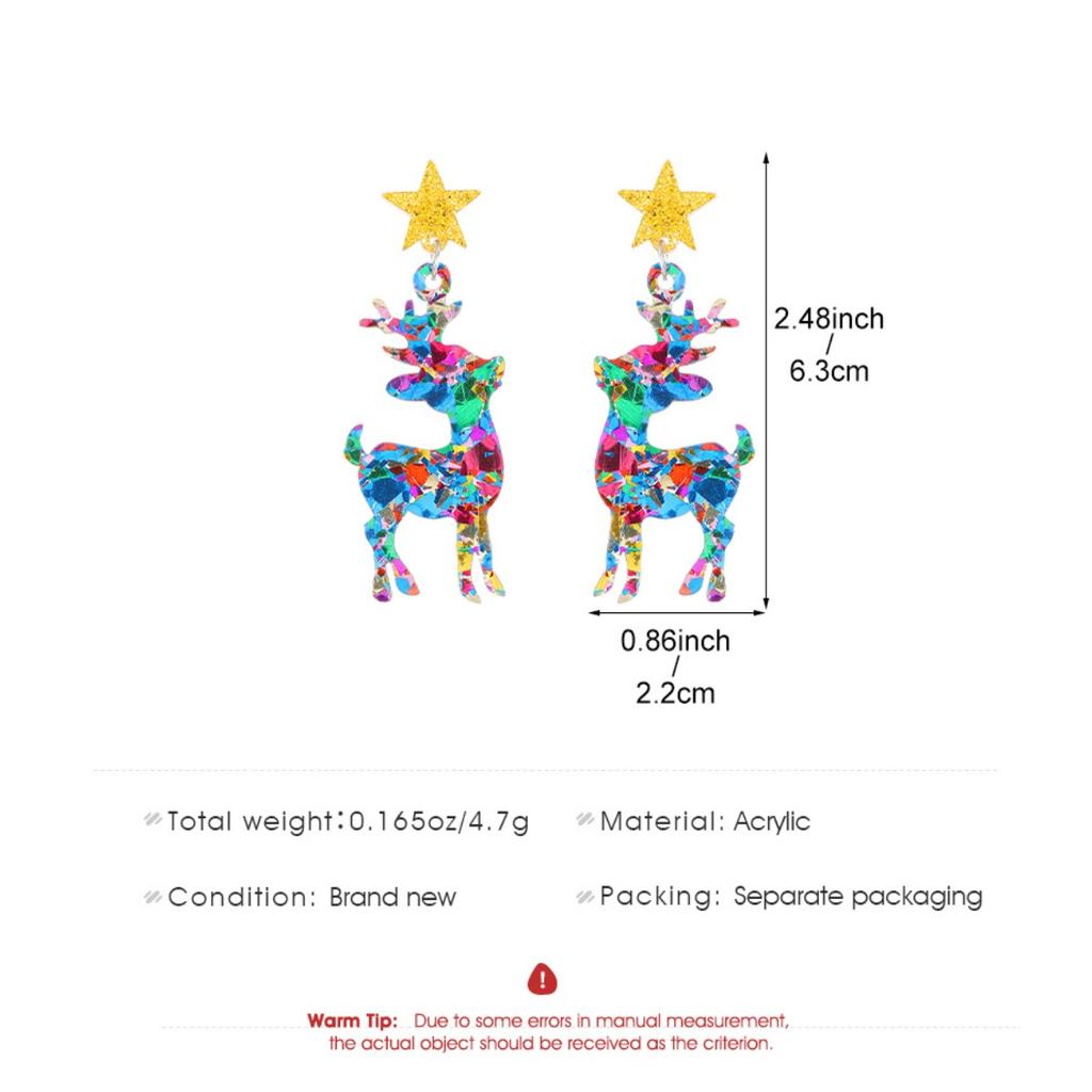 Colorful Confetti Reindeer Drop Earrings for Women Festive Star Stud Earrings for Christmas