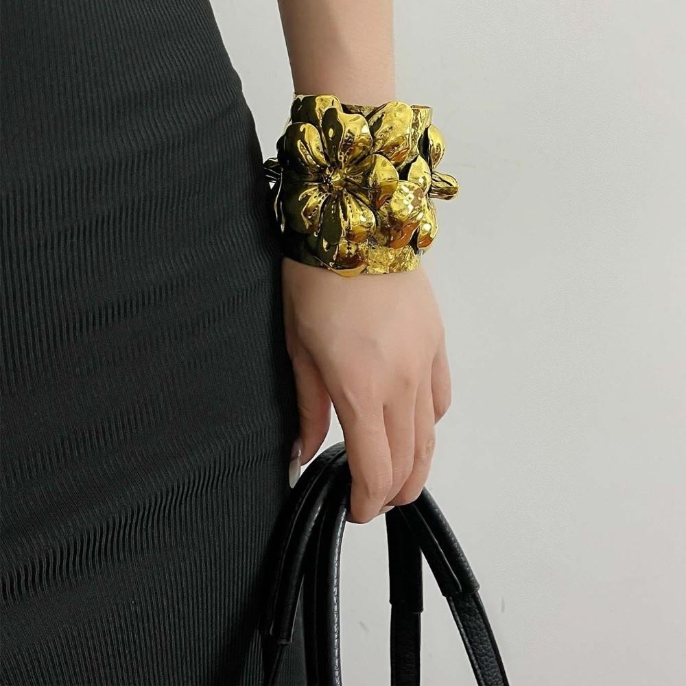 Wide Open Metal Flower Bracelet Armlet Women's Wrist Jewelry  Festival Gifts