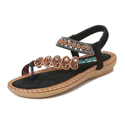2025 IELTS Run New Bohemian Sandals Women's Summer Rhinestones Evening Wind Flat Bottom Round Head Pinch Feet Open Toes Cold