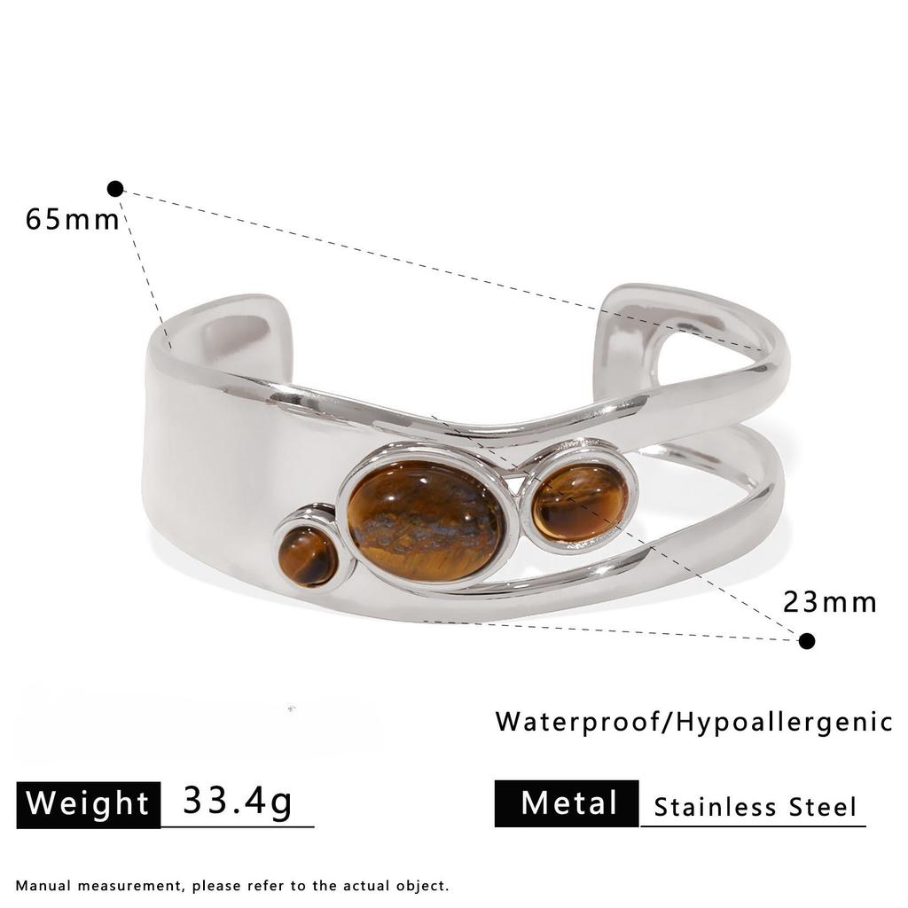 French Natural Stone European American Vintage Open Ring Stainless Steel Gold-Plated Bracelet Ring Combination Fashion Bangle