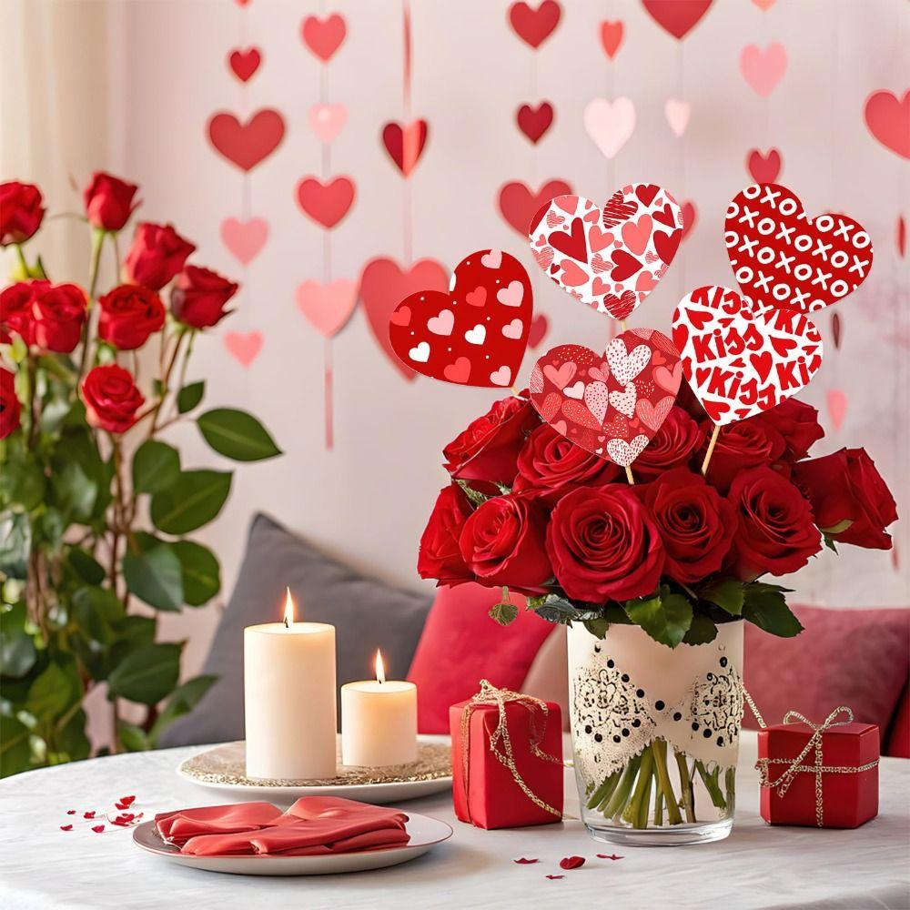 15PCS Heart Shape Valentines Day Decorations Romantic Arrange Props Bouquet Decoration Sticks Confession Multipurpose