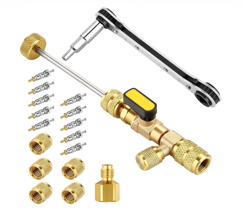 Valve Core Remover Installer Tool, R410A R22 AC Schrader Valve Core Remover, Dual Size 1/4" & 5/16" Port HVAC Valve Core Removal