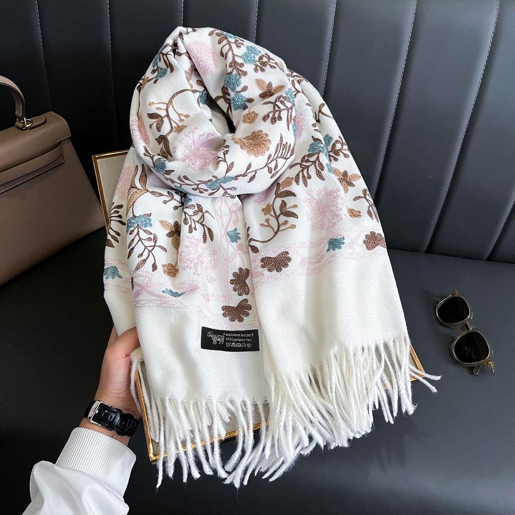New Winter Warm Cashmere Scarf for Women Embroidery Pashmina Blanket Thick Shawl Wrap Neckerchief Fashion Bufanda Echarpe Poncho