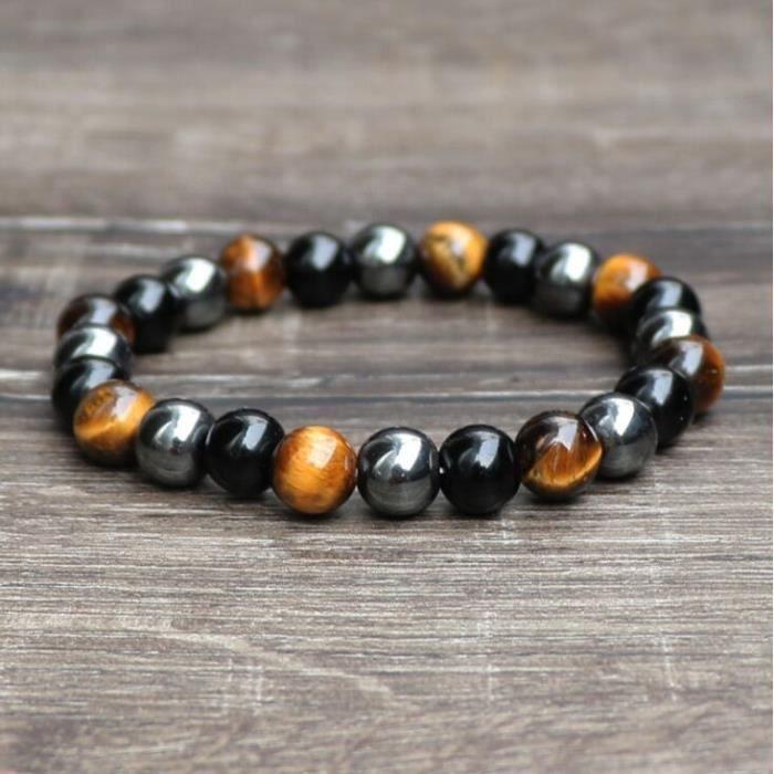 Bracelet - Kalavika - Tiger's Eye - Hematite - Obsidian - 10 Mm