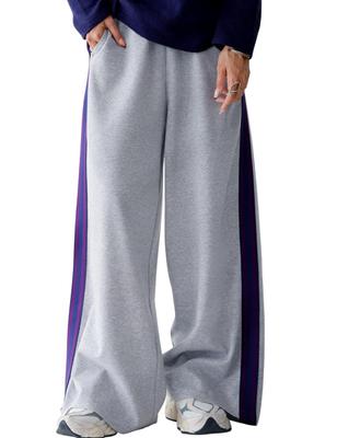 Antiqua Long and One Size Gray Women's Color-Striped Pants, Wide, NA-00489, 15,