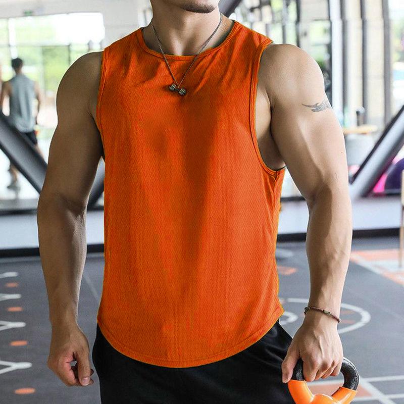 Men'S Summer Sports And Leisure Muscle Fitness Mesh Breathable Quick Drying Solid Color Sleeveless Vest For Men