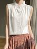 Fungus Lace Collar Sleeveless Solid Color One-button Vest Silky Smooth Satin Diligent Thin Spring and Summer Thin Temperament Shirt Women