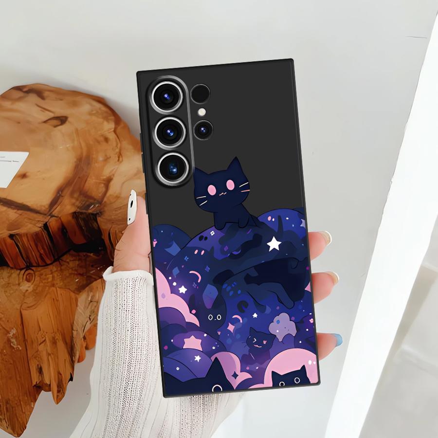 Black Cat Starry Night Funda Phone Cover Case for Samsung Galaxy S25 S24 Plus S26 S23 S10 S9 S21 FE Note 20 8 9 10 S20 Ultra