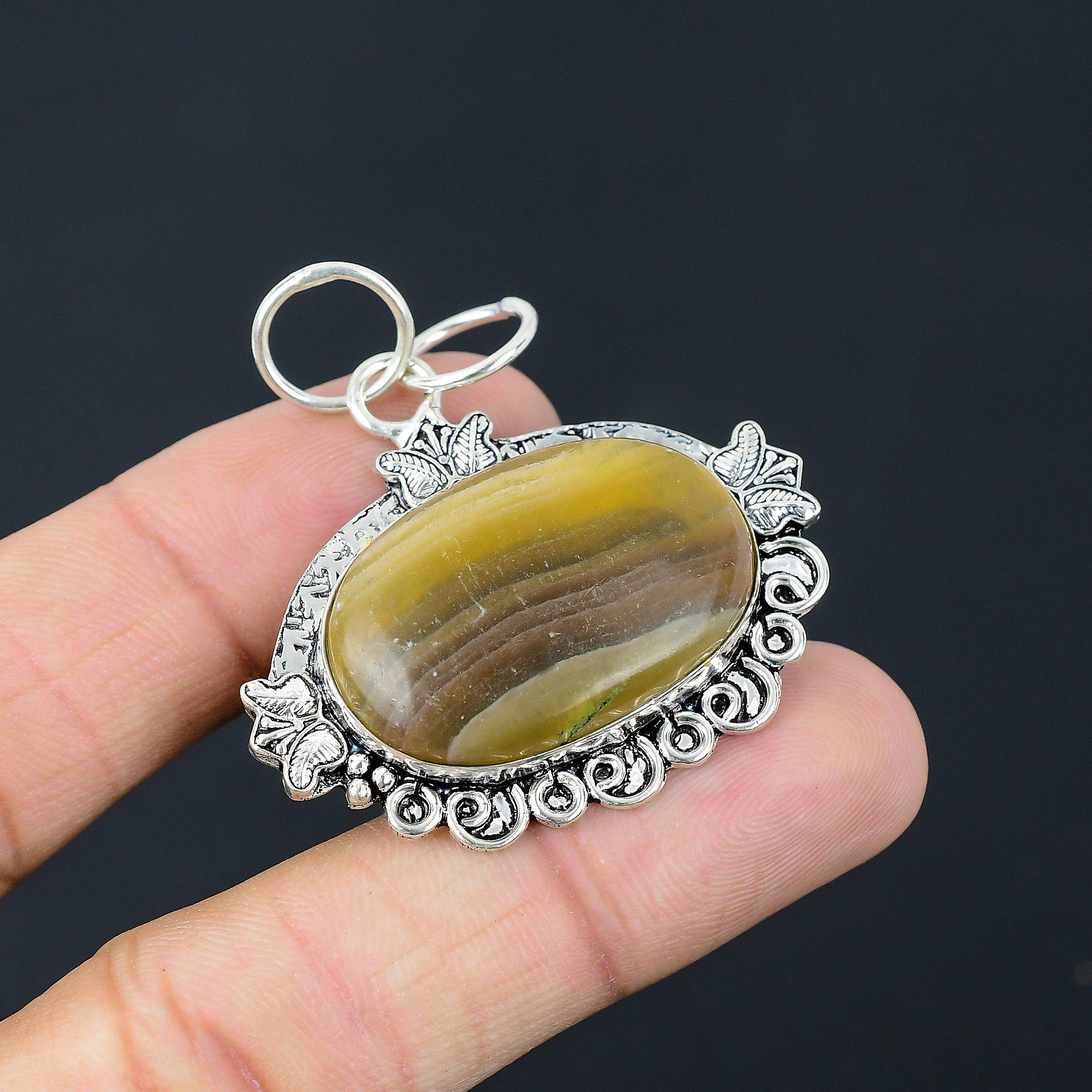 Daughters Day Deal Oval Multi Fluorite Stone 925 Sterling Silver Pendant Jewelry