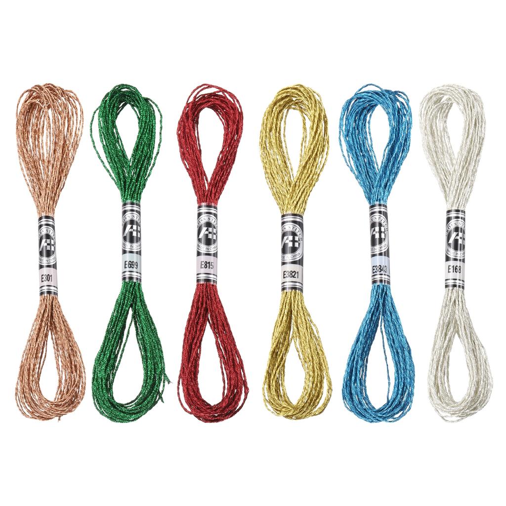 Uxcell 6 Skeins Embroidery Floss, Metallic Embroidery Thread Nylon Threads Bracelets String for Cross-Stitch Hand Embroidery
