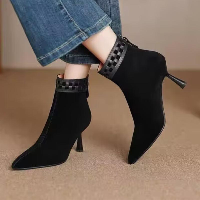 Fashion High Heels Women Ankle Boots Pointed Toe Fashion Luxury Shoes for Woman Suede Sexy Pumps 2025 New Winter Short Botas Para Mujer