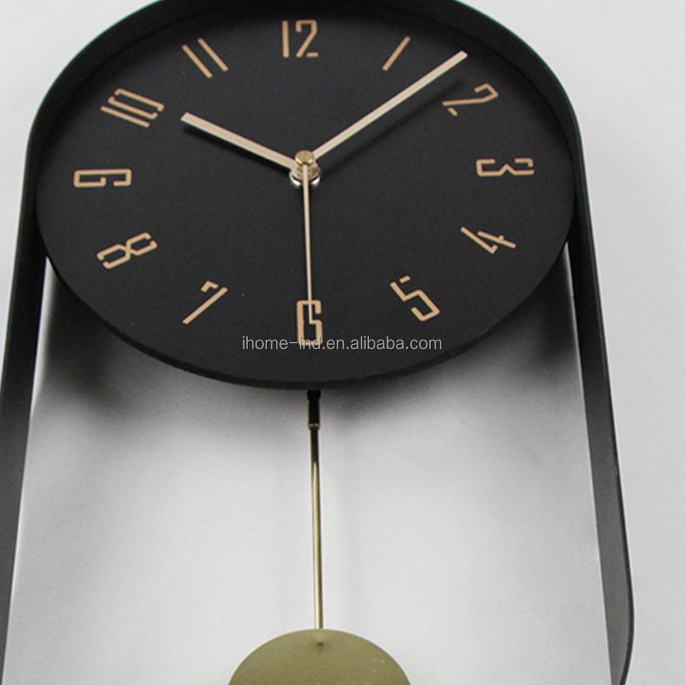 Metal Oval Wall Clock Unique Design Pendulum Decorative Clock Home Living Room Decor