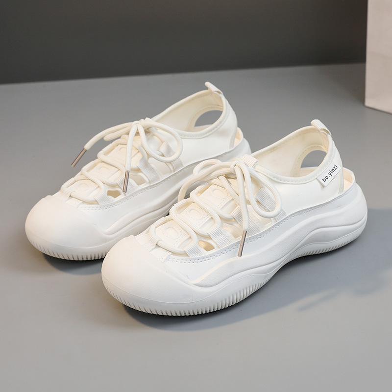 New Little White Shoes Women's Sandals 2024 Summer Breathable Elevated Sandals Casual Hollow Shoes Women Sandals
