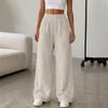 Winter Pants for Women Elastic Waist Fuzzy Wide Leg Casual Trousers