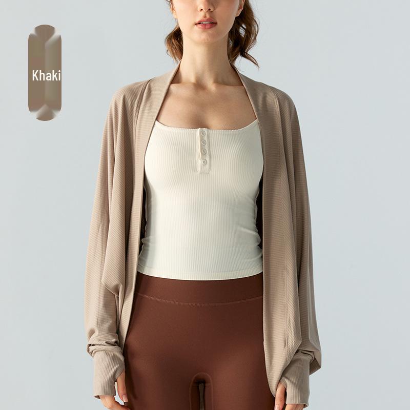 

Женский универсальный кардиган с отверстиями для больших пальцев - Повседневный свободный приталенный топ для йоги и спорта One Size хаки