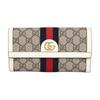 Ophidia Logo Stripe Canvas And Leather Long Flap Wallet Women Wallets Ebony White 523153-96IWG-9794