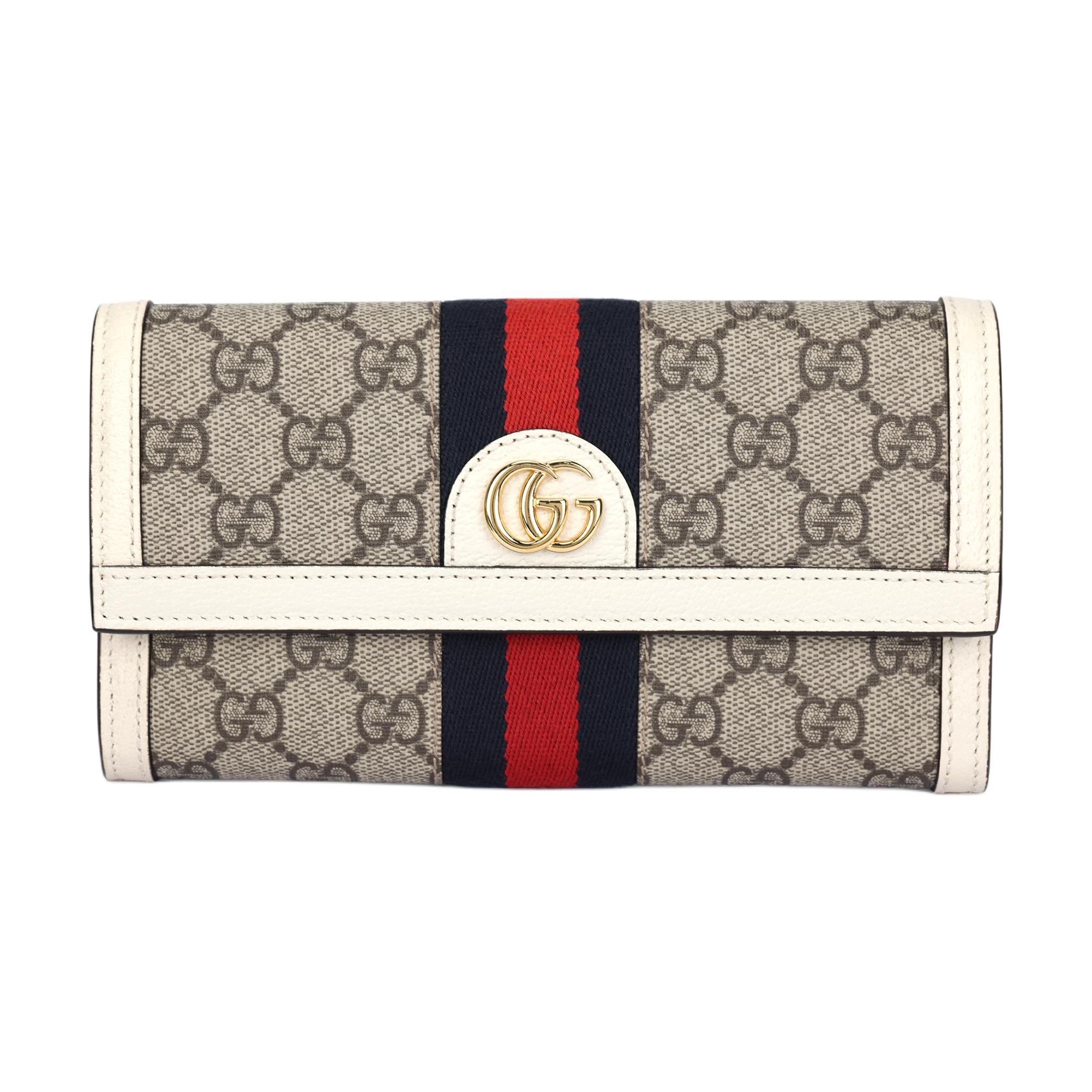 

Gucci Ophidia Logo Stripe Canvas And Leather Long Flap Wallet Women Wallets Ebony White 523153-96IWG-9794 Box(Basic Set+Box)