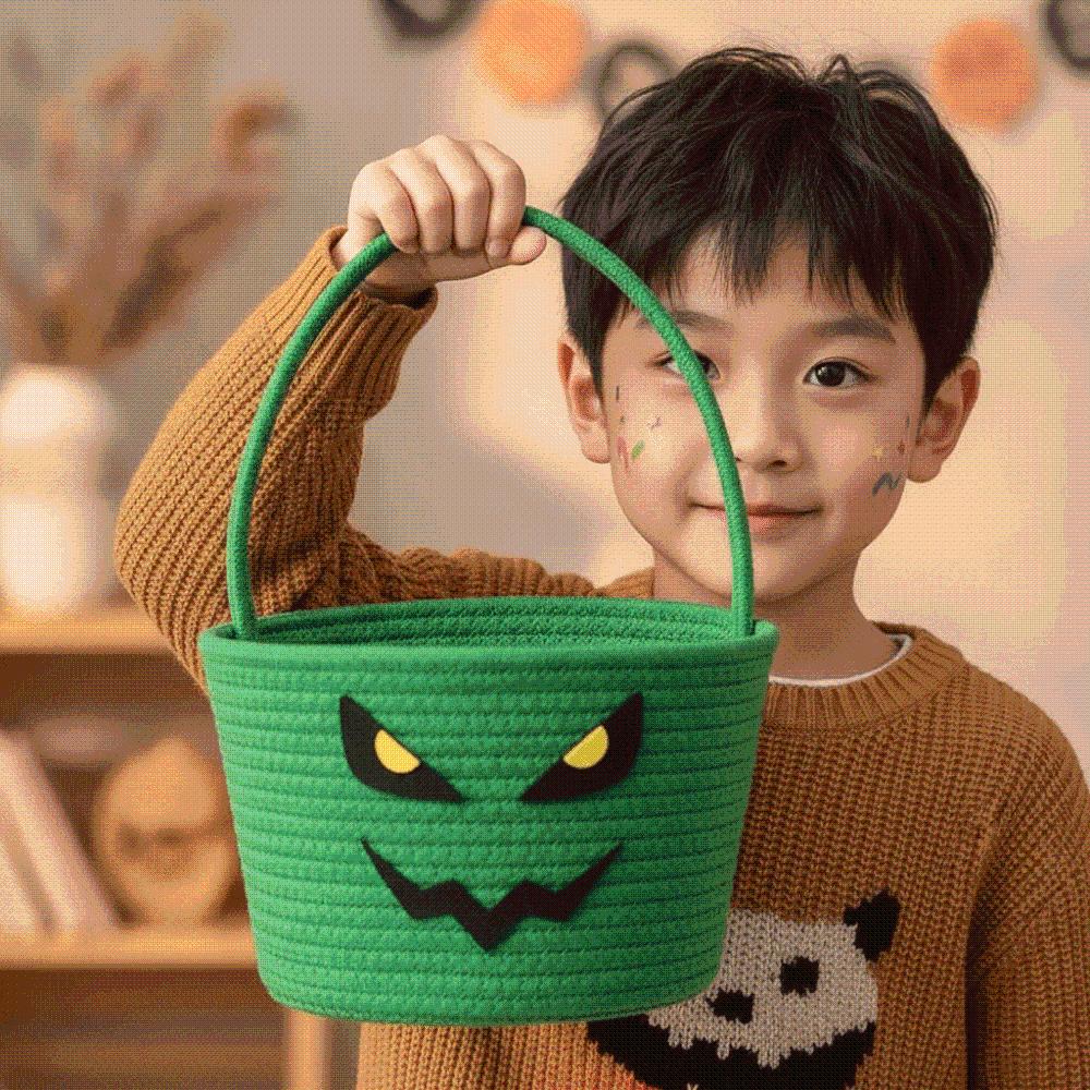 Orange Pumpkin Candy Bucket Cotton Trick Treat Tote Kids Gift Hamper Woven Storage Pouch  Teachers