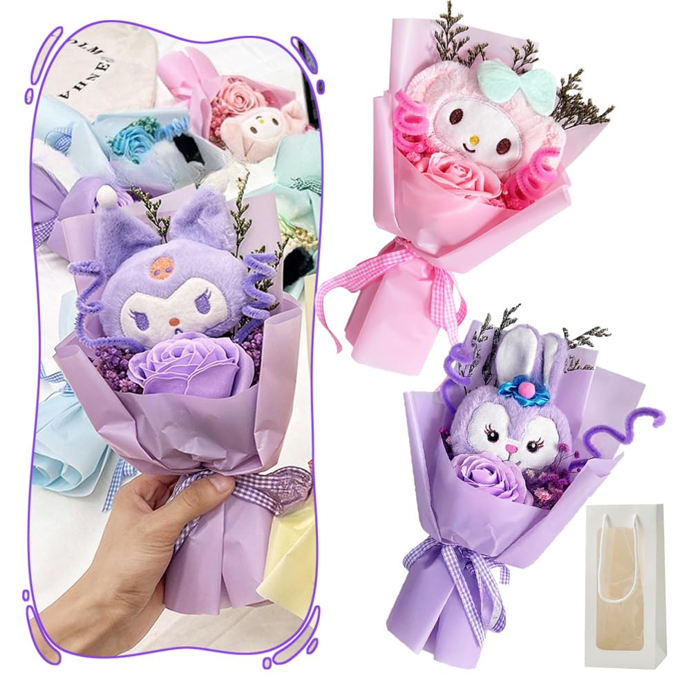 Sanrio Kuromi Cute Plush Creative Artificial Gift with Message Get Well Gift for Entrance Recitals Bouquet, Toy, Popular, Gift, Decorative, Cute,