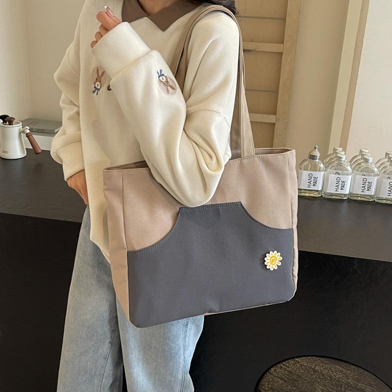 Kontrastowa torba damska duża pojemność torba tote lekka studencka torba na ramię do klasy