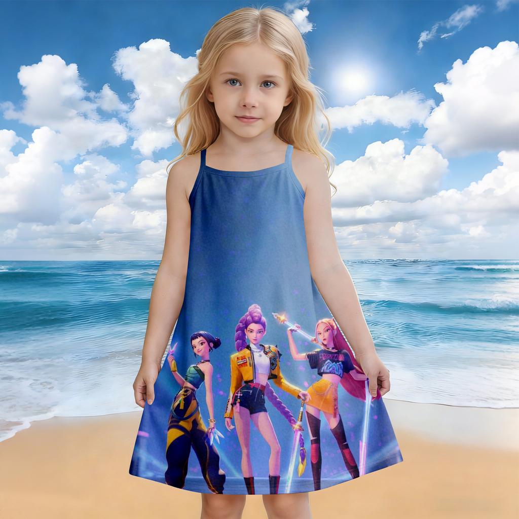 Sommerkleid für Kinder mit Rundhalsausschnitt und Cartoon-Print