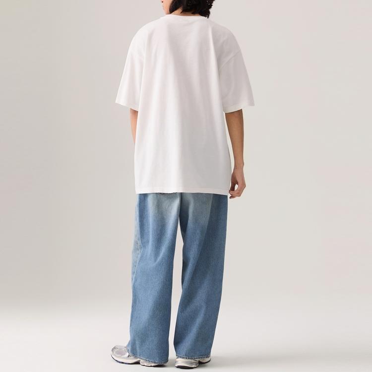 Levis Loose Casual Versatile Comfortable Ribbed Round Neck Short Sleeve T-Shirt Men Tops White 003L0-0000