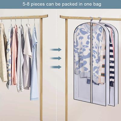 1/5Pcs Garment Bag Dustproof Waterproof Breathable Clear Zipper PVC Wardrobe Hanging Clothes Business Suit Overcoat Dress Coat Dust Cover