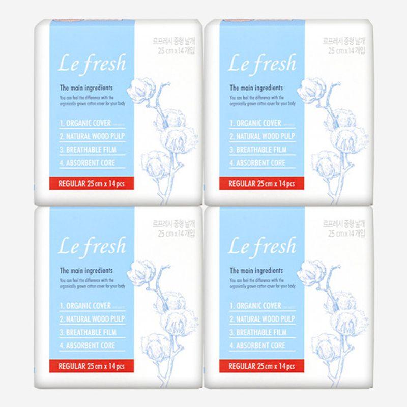 

Lefresh Organic 100% Cotton Cover Vegan Sanitary Pads Medium 4 Pack (56 Sheets) Medium 14 sheets X 4 packs