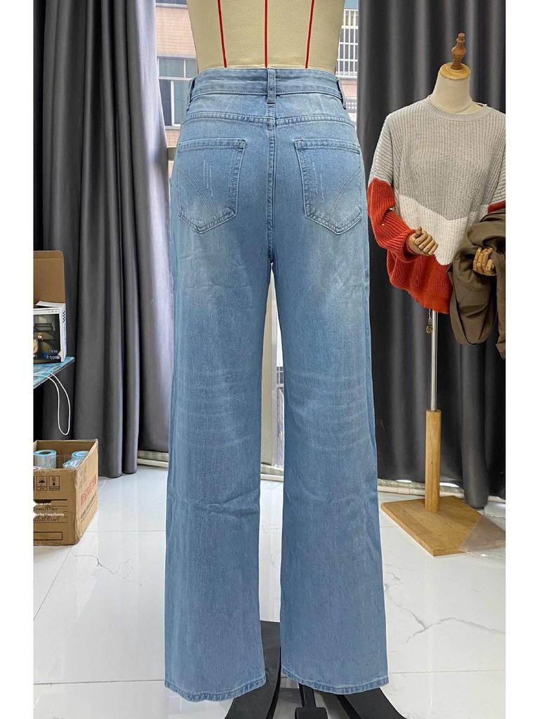 2025 Blue Ripped Women's Loose Straight Jeans - European & American Style