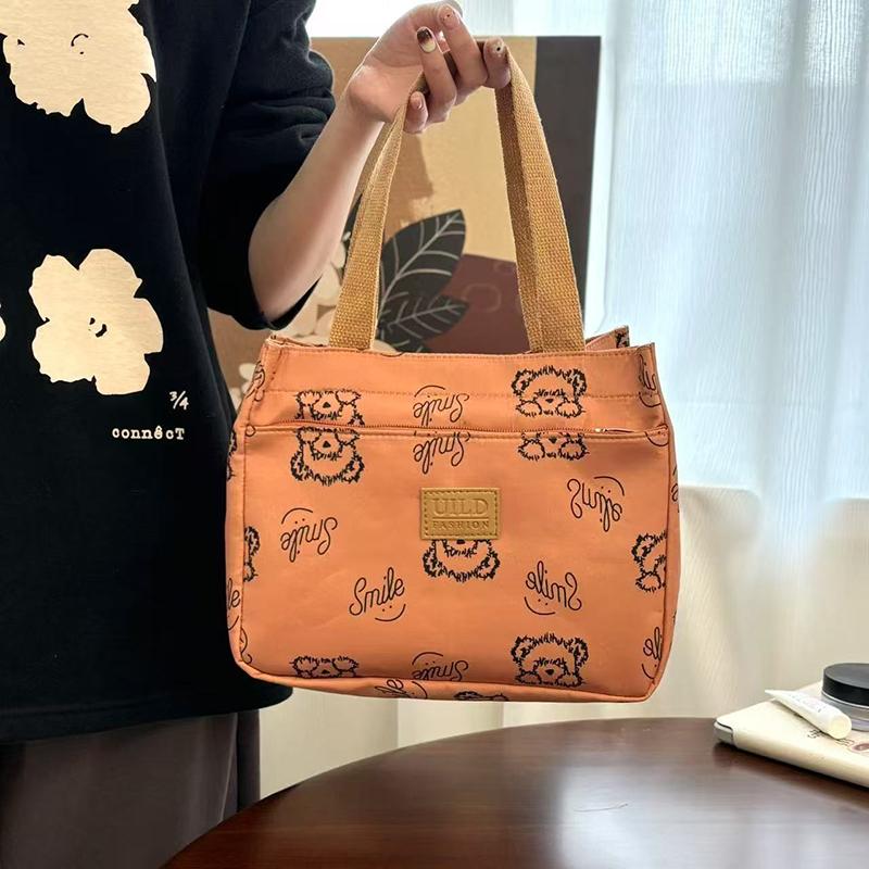 Cartoon Bear Printed Versatile Large Capacity Handbag Office Worker Portable Lunch Bento Tote Bag