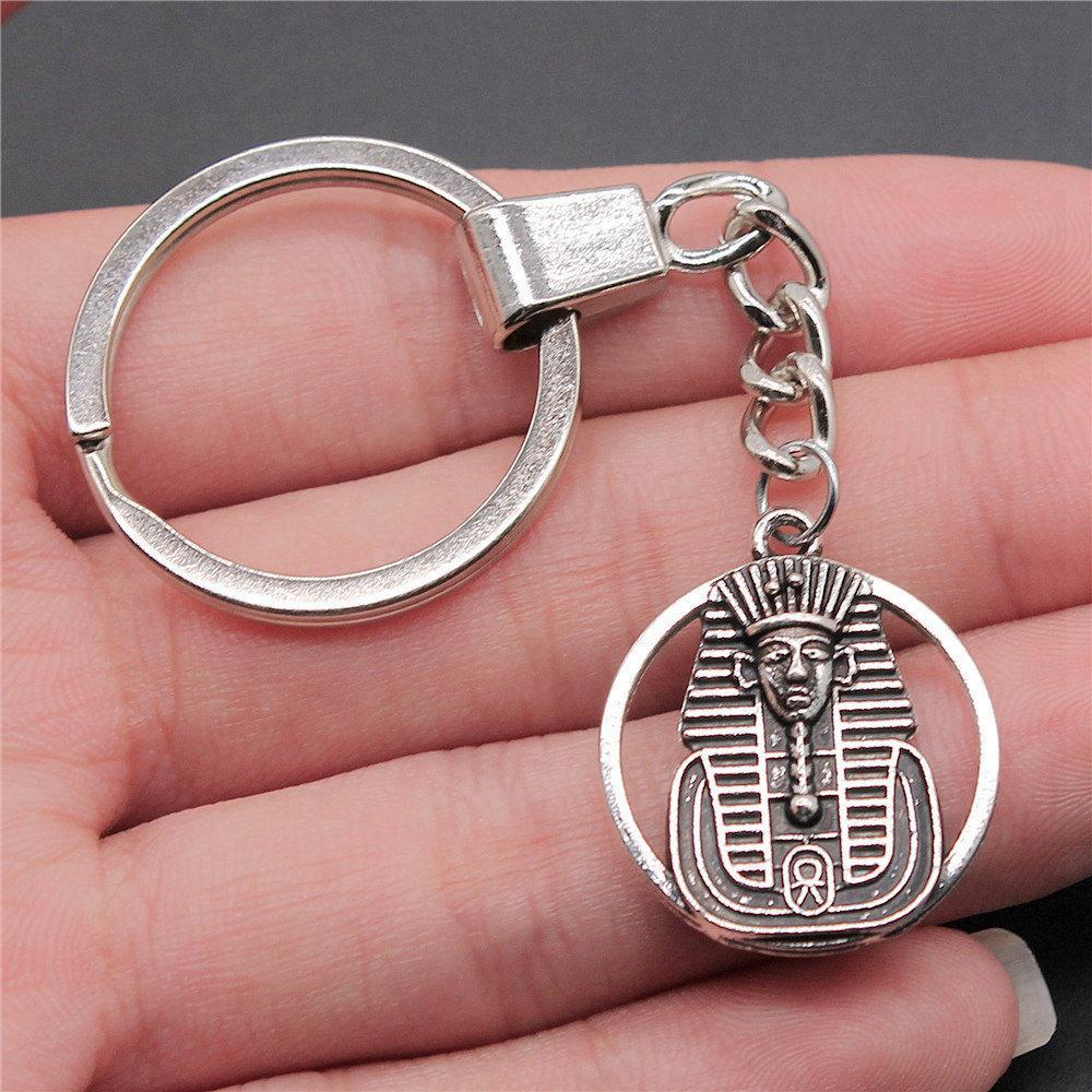 Chiefs Pharaohs Buddha Spiritual Amulet Pendant Antique Bronze Metal Keychain with 30mm Ring for Couples