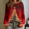 Women's Fashion Round Neck Long Sleeve Christmas Print Casual Pullover Sweater Top