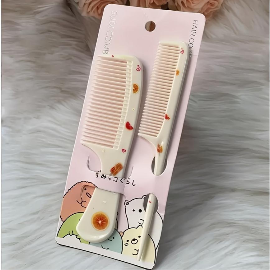 2pcs/set Fruit Pattern Hairbrush Set Rat Tail Comb with Fine Teeth & Wide Tooth Brush for Smooth Styling, Colorful Floral Design Hair Brushes