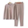 YUZHAOLIN Women's Plus Size Fleece Lined Round Neck Thermal Underwear Set