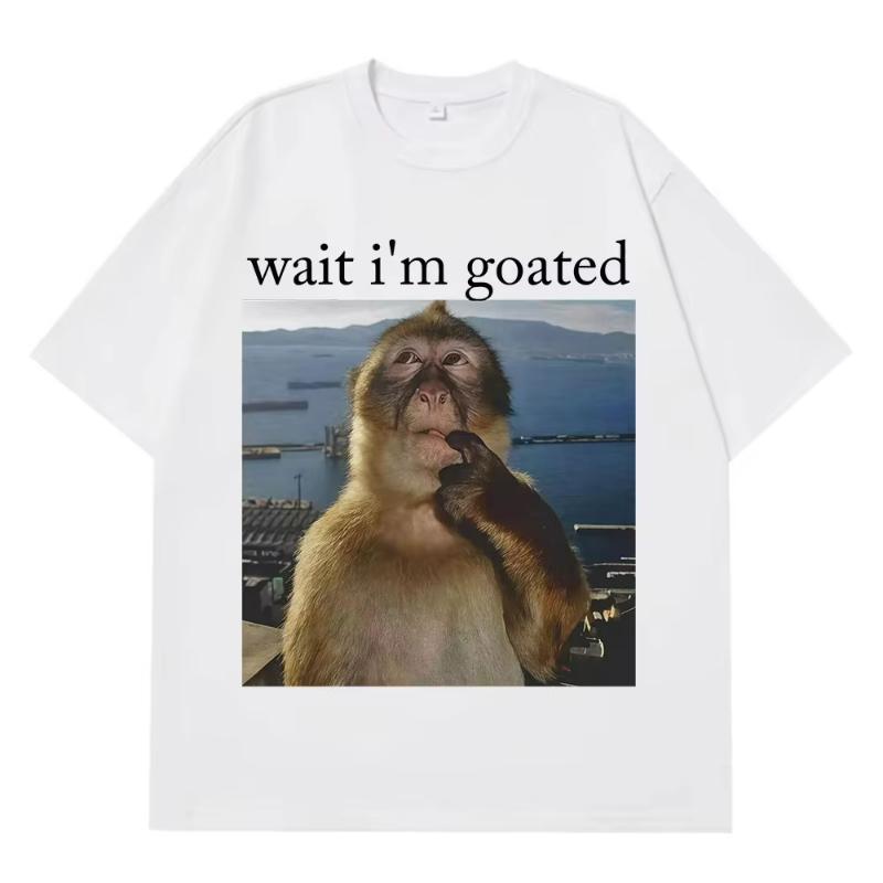 

Wait Im Goated Funny Thinking Monkey Meme T Shirt Summer Cotton Unisexs Women Harajuk Tshirt Shortsleeved Unisex Tshirt S