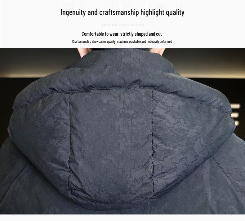 Men's Winter 2025 Trendy Hooded Printed Down Jacket - Fashionable, Thick, and Warm Outerwear