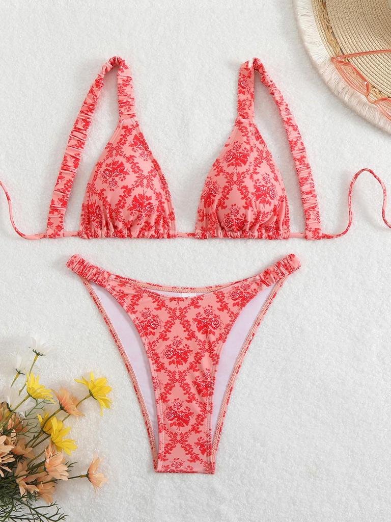 2026 Sexy Bikiny s vysokým pasem a šněrováním Trojúhelníkové kalhotky pro evropskou & americkou Hot Girl Dovolenou Plavky